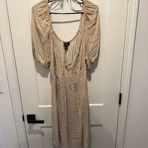 PreLoved- Forever 21 Cream Midi Dress with Ruched Sleeves